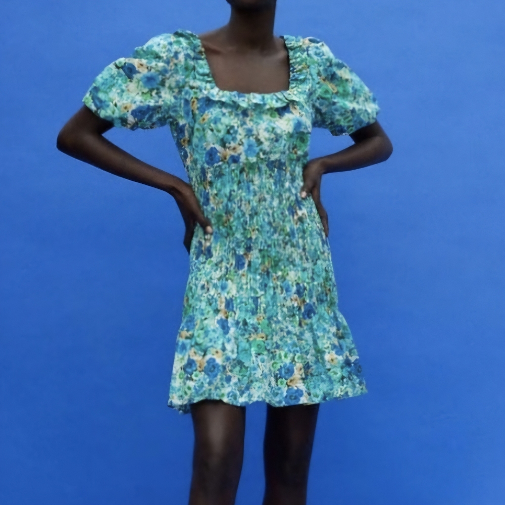 Zara floral print puff sleeve mini dress